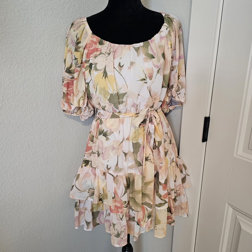 Off-Shoulder Mini Floral Ruffle Dress - Picture 6 of 12